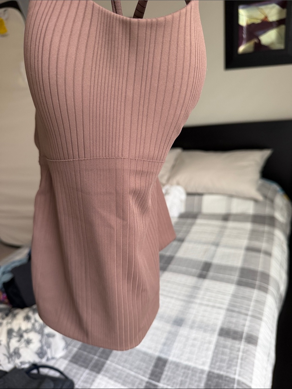 Women's Ribbed Strappy Tank Top - Brown - Picture 4 of 7